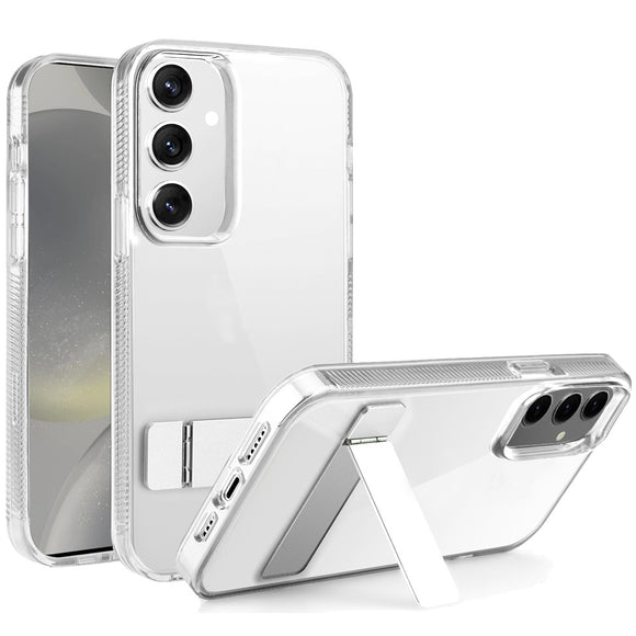 For Samsung Galaxy s24 Sturdy Metal Kickstand Premium Transparent 2.0mm Thick PC TPU - Clear