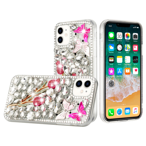 For iPhone 15 Full Diamond with Ornaments Case Cover - Crystal Exquisite Garden