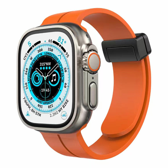 For Apple Watch Size 42/44/45/49mm Magnetic Buckle Premium Silicone Watch Band - Orange