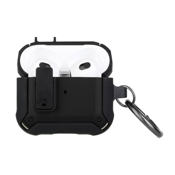 For AirPods 3 Switch Closure Premium Ultra ShockProof Hybrid With Metal Hook Case Cover - Black+Black