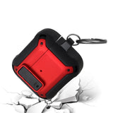 For AirPods 1/2 Switch Closure Premium Ultra ShockProof Hybrid With Metal Hook Case Cover - Black+Red
