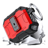 For AirPods 3 Rugged ShockProof Hybrid With Open Button Metal Hook Case Cover - Red