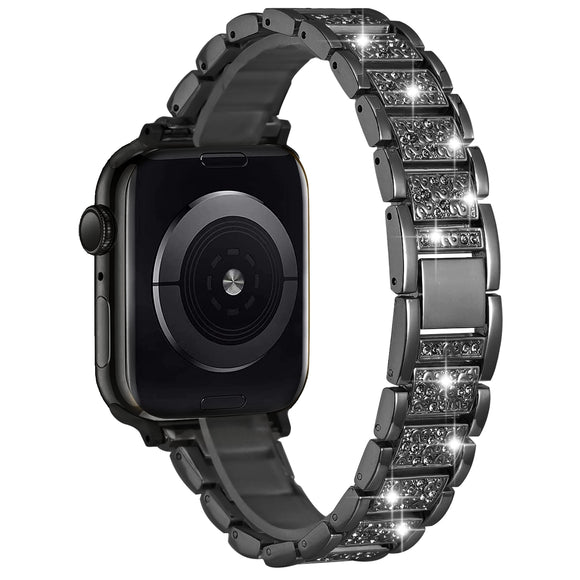 For Apple Watch Size Ultra 49/42/44/45mm Gem Diamond Bling Zinc Alloy Watch Band - Black