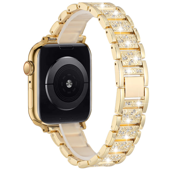 For Apple Watch Size Ultra 49/42/44/45mm Gem Diamond Bling Zinc Alloy Watch Band - Gold