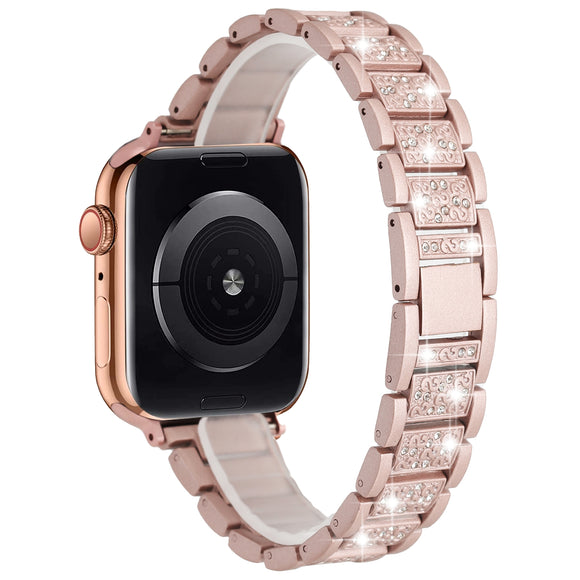 For Apple Watch Size Ultra 49/42/44/45mm Gem Diamond Bling Zinc Alloy Watch Band - Pink