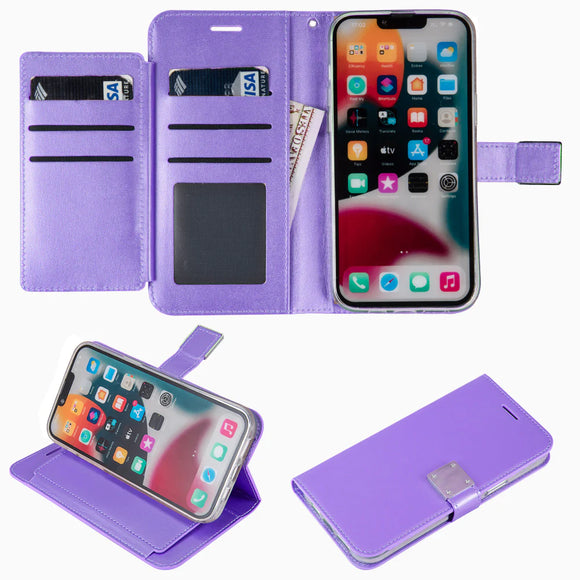 For iPhone 15 Pro Max / Ultra Wallet ID Card Holder Case Cover - Dark Purple