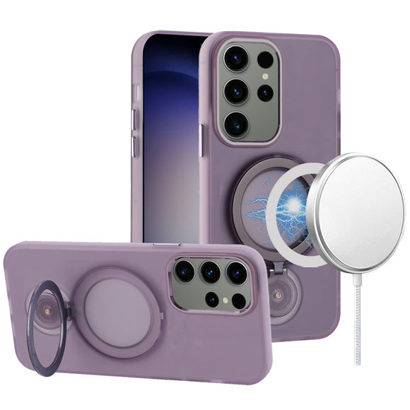 For Samsung Galaxy s24 Plus Hoop Kickstand [Magnetic Circle] HD Transparent Chrome Hybrid - Purple