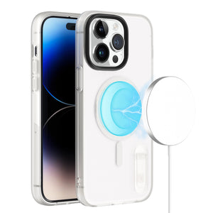 For Apple iPhone 14 6.1" MagSafe Compatible Circle Design Hybrid with Stand Case Cover - Clear/Clear
