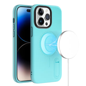 For Apple iPhone 14 6.1" MagSafe Compatible Circle Design Hybrid with Stand Case Cover - Teal
