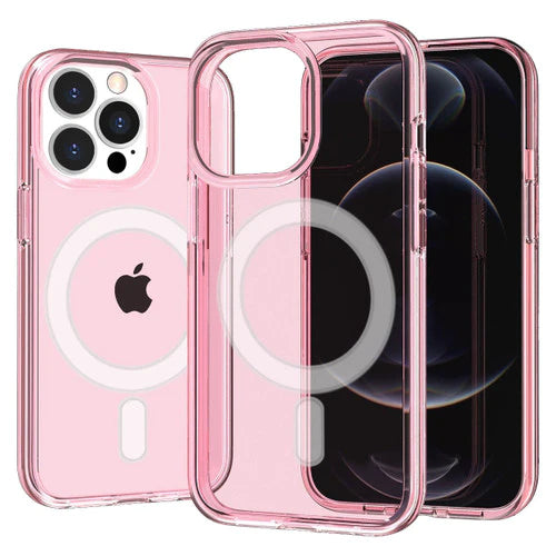 For iPhone 15 Pro Sturdy Ultra [Magnetic Circle] Thick 3mm Transparent Hybrid - Pink
