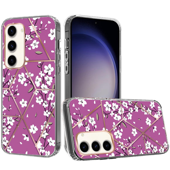 For Samsung Galaxy s24 ART IMD Chrome Beautiful Design ShockProof Case Cover - Floral E