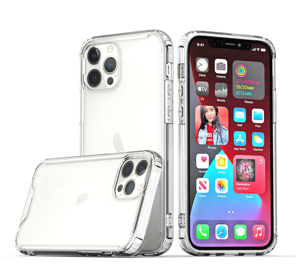 For iPhone 15 Pro Colored Shockproof Transparent Hard PC TPU Hybrid Case Cover - Clear/Clear