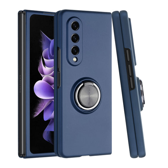 For Samsung Galaxy Z Fold 5 Chief Premium Matte Magnetic Ring Stand Hybrid Case Cover - Navy Blue