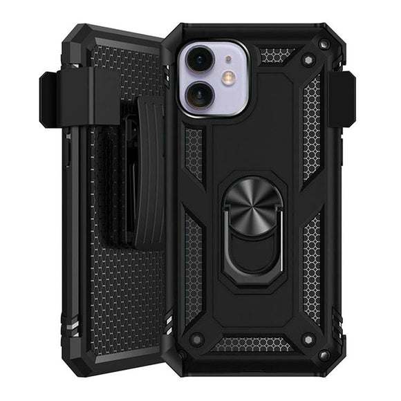For Apple iPhone 11 (XI6.1) Holster Magnetic Ringstand Clip Cover Case - Black