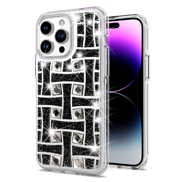 For iPhone 15 Plus Bling Hybrid Case Cover - J