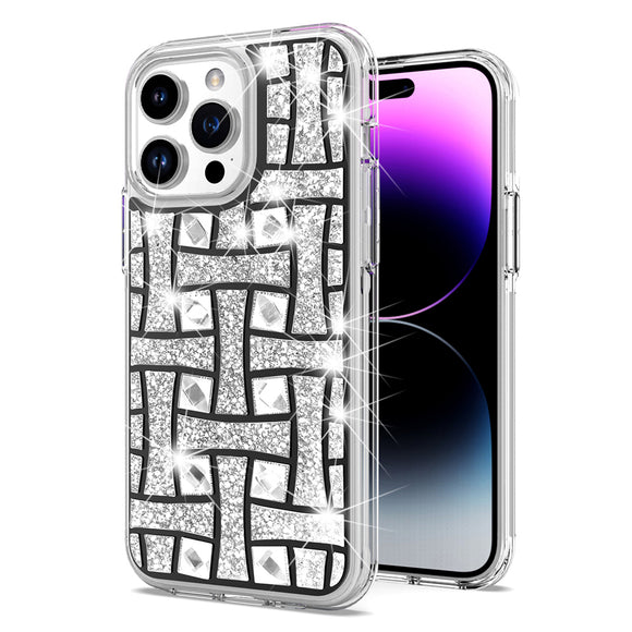 For iPhone 15 Pro Bling Hybrid Case Cover - K