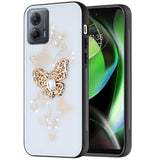 For Motorola G Stylus 5G (MultiCarrier 6.6" 16MP Camera) 2023 SPLENDID Diamond Glitter Ornaments Engraving Case Cover - Garden Butterflies White