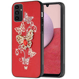 For Samsung A14 5G SPLENDID Diamond Glitter Ornaments Engraving Case Cover - Garden Butterflies Red