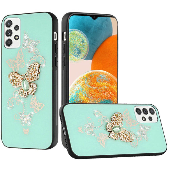 For Samsung A23 5G SPLENDID Diamond Glitter Ornaments Engraving Case Cover - Garden Butterflies Teal