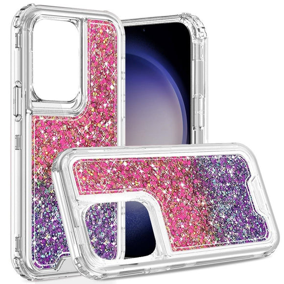 For Samsung Galaxy s24 Ultra Epoxy Sticker Glitter 3in1 Shockproof Transparent Hybrid Case - Hot Pink + Purple