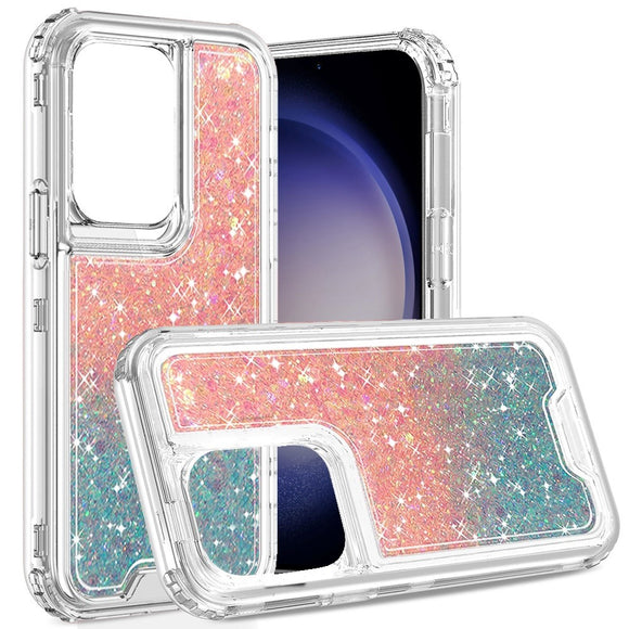For Samsung Galaxy s24 Ultra Epoxy Sticker Glitter 3in1 Shockproof Transparent Hybrid Case - Pink + Light Blue