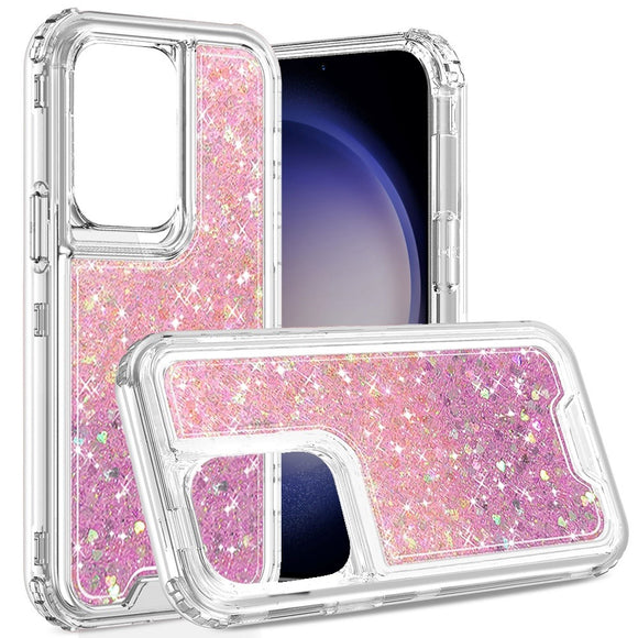 For Samsung Galaxy s24 Ultra Epoxy Sticker Glitter 3in1 Shockproof Transparent Hybrid Case - Pink + Light Purple