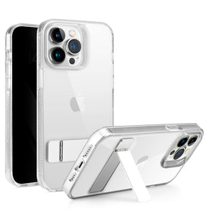 For Apple iPhone 14 PRO MAX 6.7" Sturdy Metal Kickstand Premium Transparent 2.0mm Thick PC TPU - Clear
