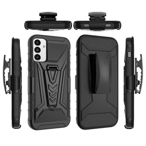 For Samsung A14 5G V 3in1 Combo Kickstand Holster Cover Case - Black
