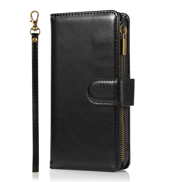 For Samsung A15 5G Luxury Wallet Card ID Zipper Money Holder Case Cover - Black