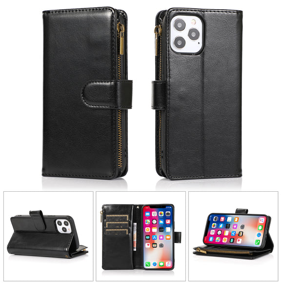 For Samsung A25 5G Luxury Wallet Card ID Zipper Money Holder Case Cover - Black