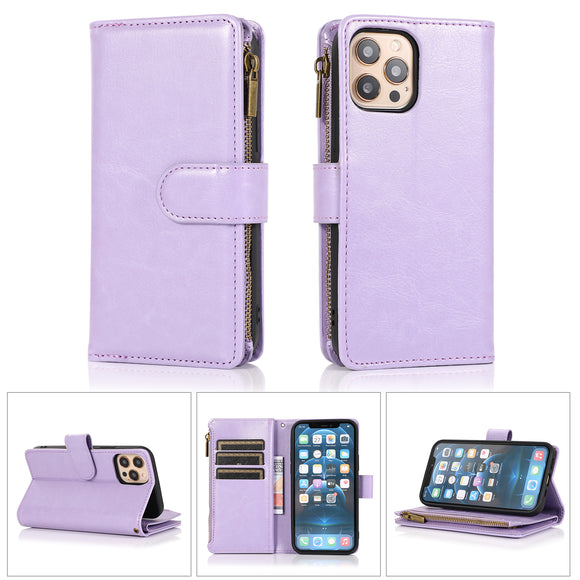 For Samsung A25 5G Luxury Wallet Card ID Zipper Money Holder Case Cover - Lavender
