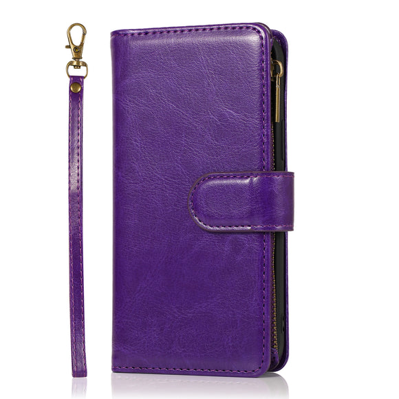 For Samsung A15 5G Luxury Wallet Card ID Zipper Money Holder Case Cover - Dark Purple