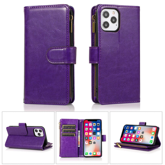 For Samsung A25 5G Luxury Wallet Card ID Zipper Money Holder Case Cover - Dark Purple