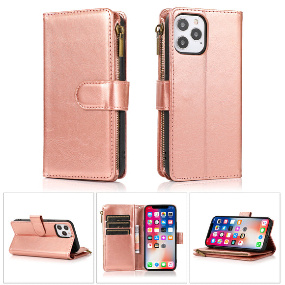 For Samsung A25 5G Luxury Wallet Card ID Zipper Money Holder Case Cover - Rose Gold