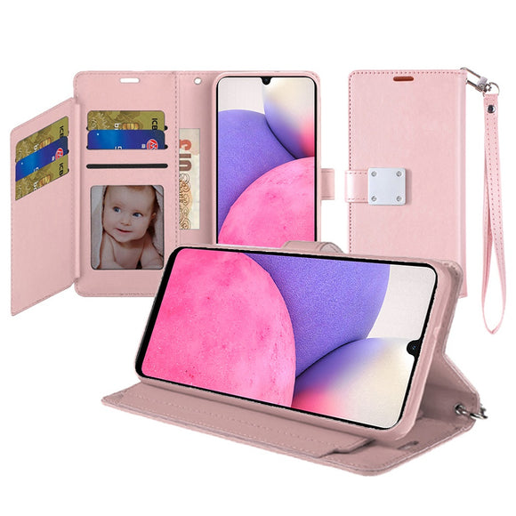 For Samsung S24 Wallet ID Card Holder Case Cover - Rose Gold