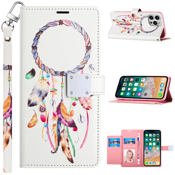 For Samsung Galaxy s24 Ultra Design Wallet ID Credit Card Money Holder with Magnetic Metal Closure including Lanyard - Dreams Come True