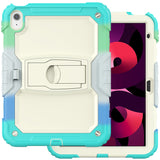 For Apple iPad 10th Gen 2022 Heavy Duty Full Body Rugged Tablet Kickstand Case Cover - Beige/Camo Mint