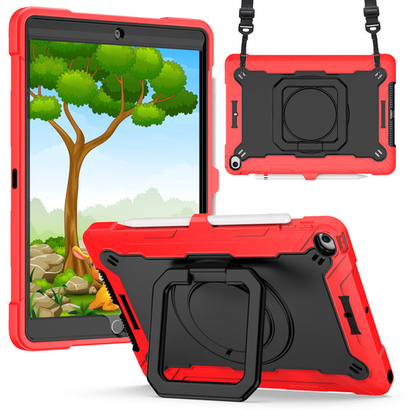 For Apple iPad 10th Gen 2022 Tablet Tough Hybrid Rotating 360 Degree Kickstand - Red+Black