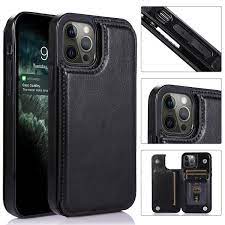 For iPhone 15 Pro Luxury Side Magnetic Button Card ID Holder PU Leather Case Cover - Black