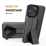 For iPhone 15 Weave Premium 3in1 Combo Holster Kickstand Case Cover - Black