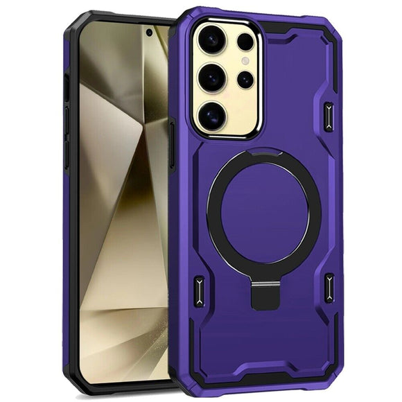 For Samsung Galaxy s24 Ultra Magnetic Ring Stand Simplistic Tough Hybrid Case Cover - Dark Purple