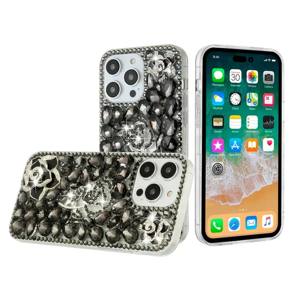 For Samsung Galaxy s24 Ultra Floral Full Diamond Bling Case Cover - Smoke