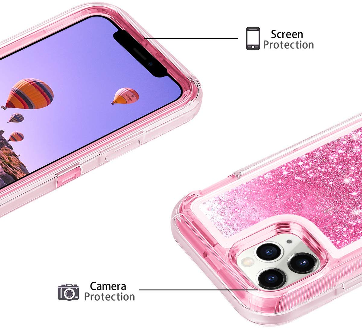 Apple iPhone XR Case Liquid Glitter Phone Case Waterfall Floating Quicksand  Bling Sparkle Cute Protective Girls Women Cover for iPhone XR - Hot Pink