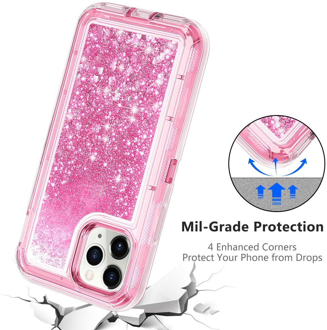 iPhone 11 Pro Max Case Cute Girls Women w[Tempered Glass Screen Protector]  Heavy Duty Protective Phone Cover Case for Apple iPhone 11 Pro Max -  Glitter Rose Gold 