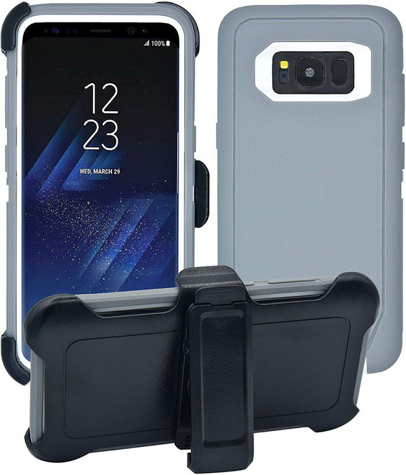Samsung Galaxy S8 | Holster Case Series | Military Grade Protection with Carrying Belt Clip | Protective Drop-proof Shock-proof | Grey/White
