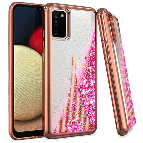Samsung A02S CHROME Glitter Motion Paris Tower ROSE GOLD