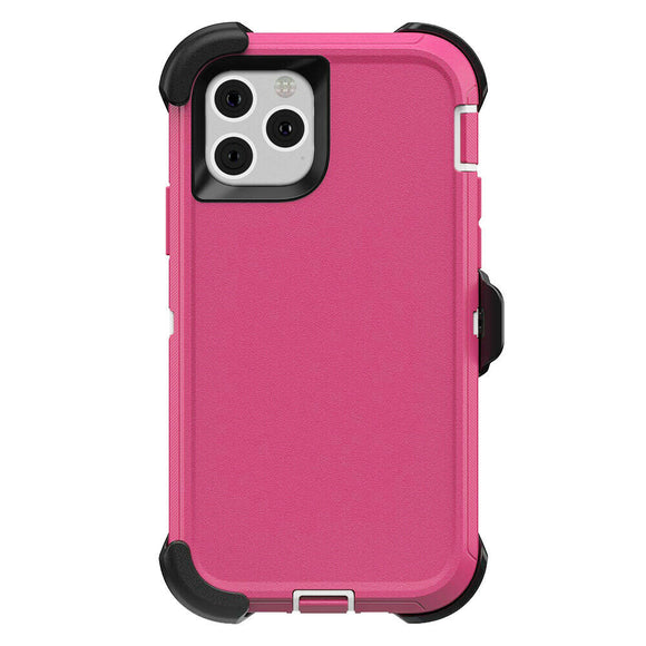 iPhone 11 Hybrid Shockproof Defender Case Cover + Belt Clip--Pink/White