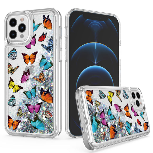 For iPhone 13 Pro Max Design Water Quicksand Glitter Case Cover - Butterfly G