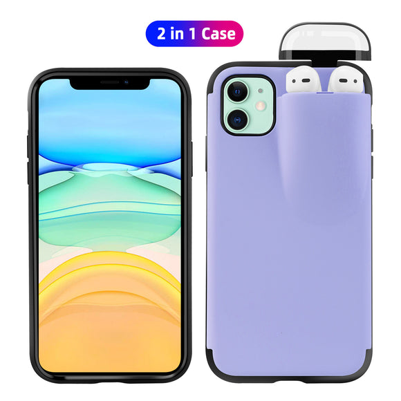 For Apple iPhone 11 Cover For AirPods Earphone Holder Hard Case - Purple