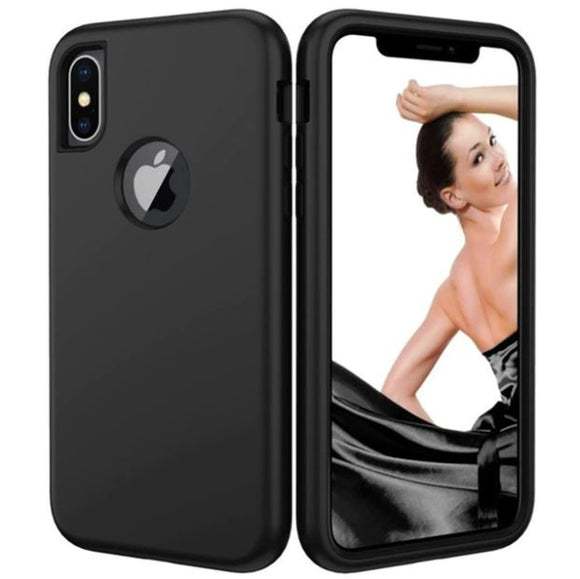 3 in 1 Heavy Duty Armor Shockproof 360 full Protect Case For iPhone 8/7 PLUS SE (2021) Hybrid TPU Silicone+ Rubber Case - Black&black